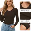 MANGOPOP Round Neck Long Sleeve Short Sleeve Bodysuits for Women Basic Body Suit Shirts Tops (Medium)