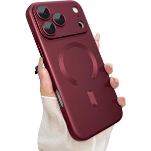 ankofave Magnetic for iPhone 17 Pro Case, with Camera Lens Protector, Compatible with Magnetic, Slim Shockproof Bumper Soft Silicone Metallic Luster Phone Case for iPhone 17 Pro, Wine Red