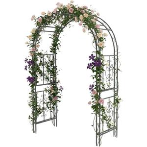 Plow & Hearth Arch Metal Outdoor Garden Arbor | Montebello | 7 Feet Tall | Steel Iron Trellis Lattice for Climbing Plants & Heavy Vines | Wedding Outdoor Patio Dcor