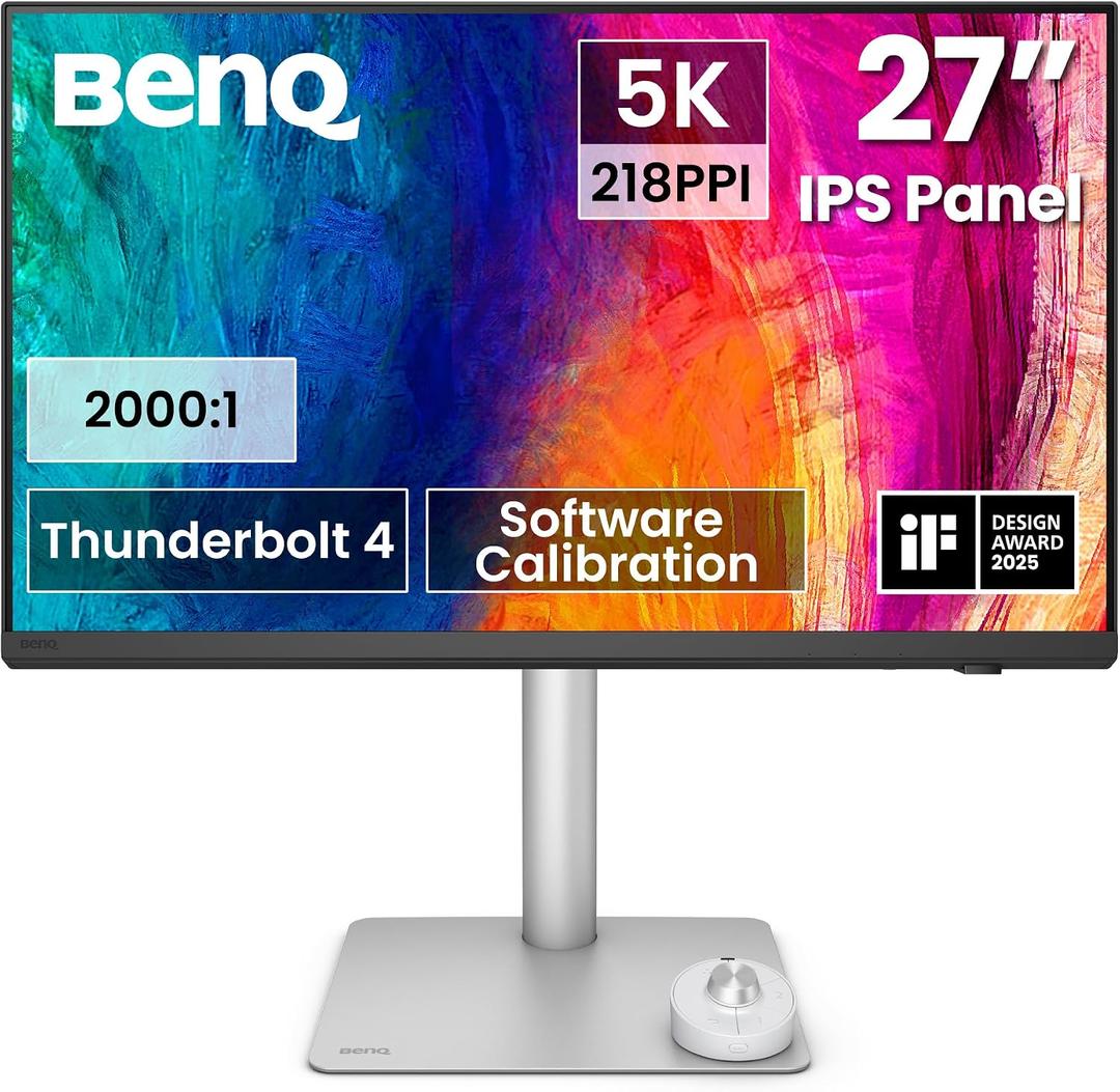 BenQ PD2730S 27" 5K 218 PPI Mac Monitor, 90W Thunderbolt 4, 98% P3, Uniformity, 2000:1 Contrast, Nano Matte Panel, Daisy Chain, KVM, Height Adjustable, for 3D Artists, VFX Animators, Game Designers | 27 5K 218 Ppi Retina-Like Clarity, Thunderbolt 4 with Daisy-Chain for Dual 5K, 98% Dci-P3 Color, 2000:1 Contrast, HDR10