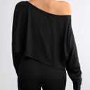 Hilinker Womens Off Shoulder Long Sleeve Crop Tops Sexy Boat Neck Loose Casual T Shirt (Black)