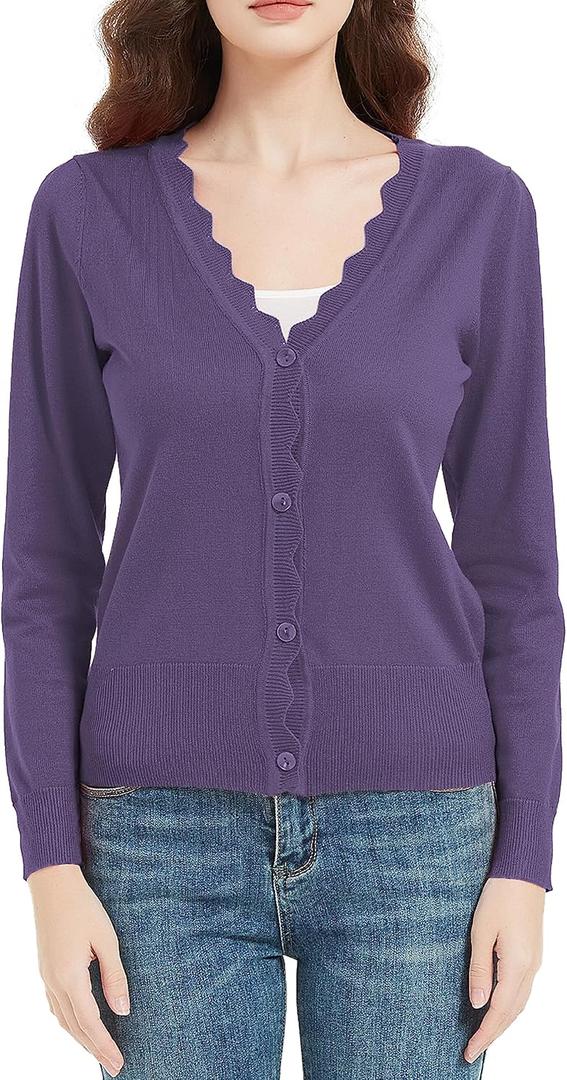 Women's Short Sleeve Cropped Cardigan Button Down Sweater Lightweight Knit Shrugs (Purple, XXL)