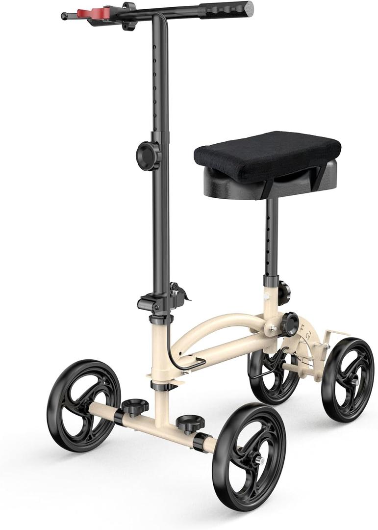 Knee Scooter Foldable Knee Scooter for Adults for Foot Surgery Knee Walker for Ankle Foot Recovery Crutch Alternative Beige