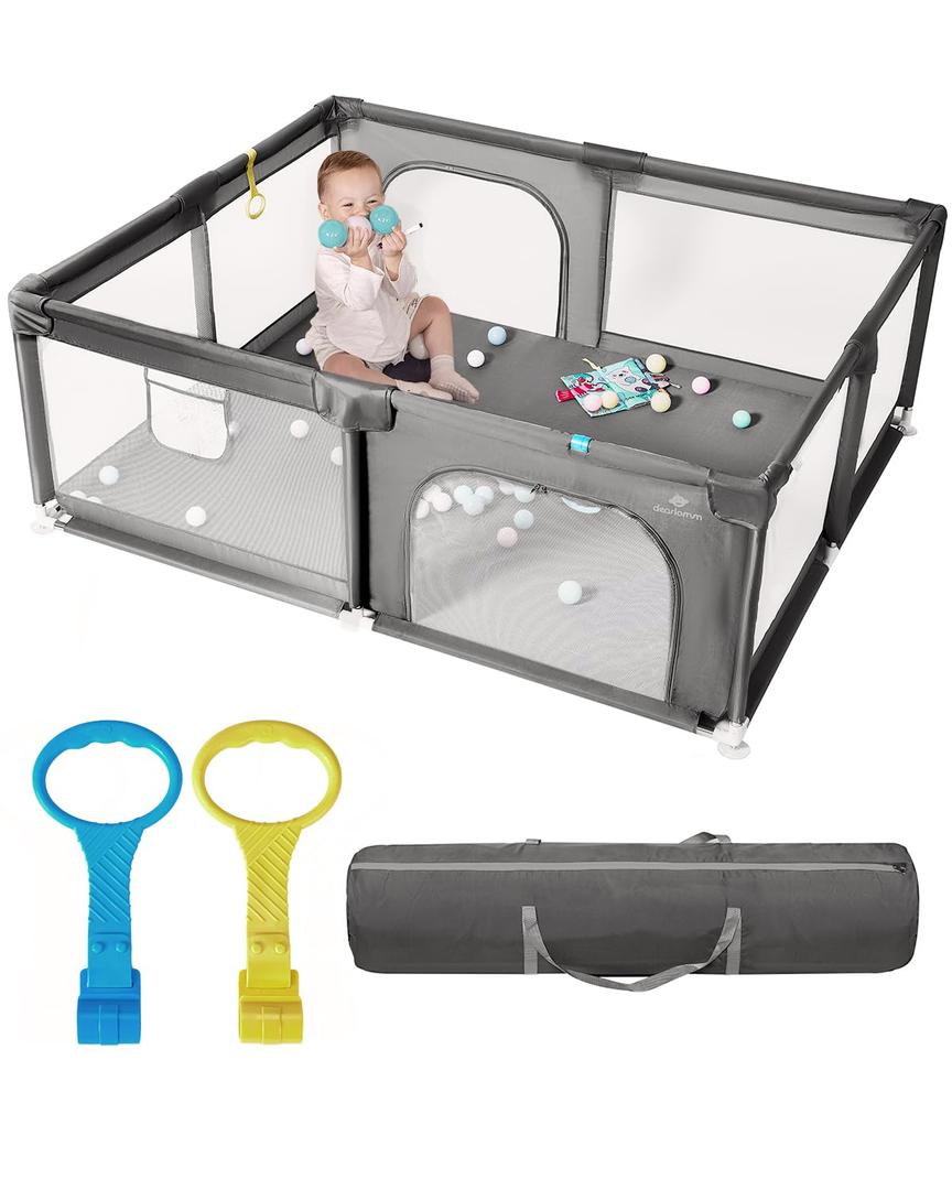 71" x 59" Extra Large Baby Playpen for Babies and Toddlers, Safe Activity Center with Soft Play Fence, Indoor Safety Yard, Easy to Assemble and Clean (Gray)