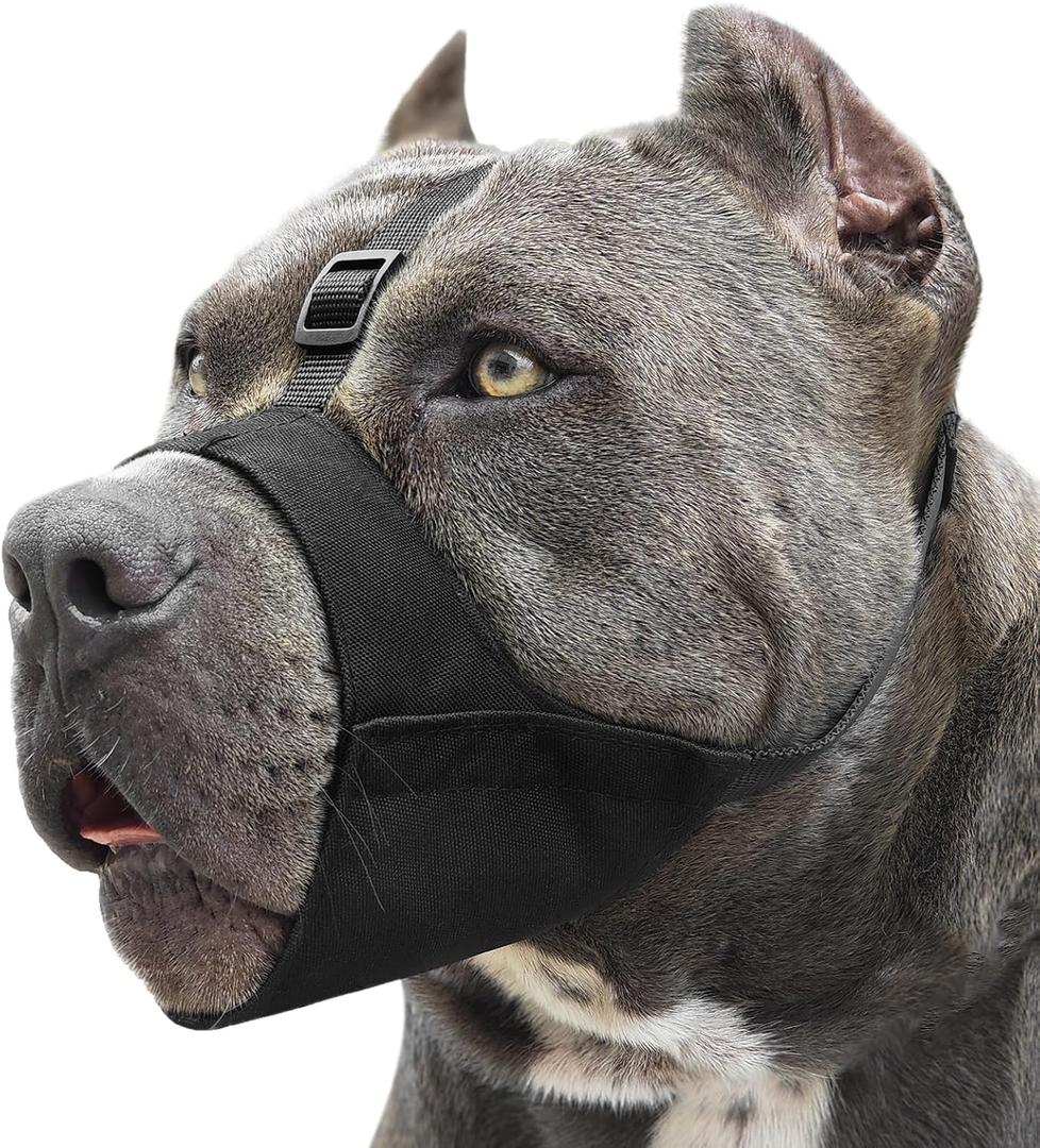 Mayerzon Pitbull Muzzle, Soft Dog Muzzle with Anti-Slip Strap for American Bully Bulldog Boxers Rottweilers, Fabric Mouth Guard for Medium Large Short Snout Dog Anti Biting Chewing, Allow to Drink