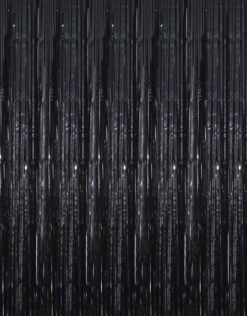 GOER 3.2 ft x 9.8 ft Metallic Tinsel Foil Fringe Curtains Party Photo Backdrop Party Streamers for Halloween,Birthday,Graduation,New Year Eve Decorations Wedding Decor (3 Packs,Black)