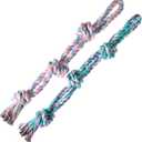 XIGOU Dog Rope Toy, 2 Pcs Indestructible Dogs Toys, Dog Chew Toys for Aggressive Chewers, Tough Puppy Teething Chew Toys for Boredom, Dental Cleaning Tug of War Dog Toy, Great for Small to Large Breed (Pink & Purple)