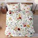 WeCozy Queen Size Comforter Set with 2 Pillowcases, Wildflower Flower Floral 3 Pcs Bedding for Kids and Adults, Boho Watercolor Butterfly Soft Comforter Set for Bedroom Bed Decor