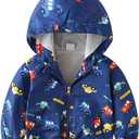 FYMNSI Toddler Baby Boys Girls Hooded Jacket Windbreaker Lightweight Dinosaur Print Coat Autumn Long Sleeve Windproof Outwear (12-18 Months, Dark Blue - Cars)