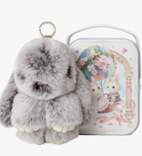 Keychain with Box, Bunny Keychain with Tin, BunnyCute Plush Key chain, Fluffy Car Charm for Bags & Backpacks
