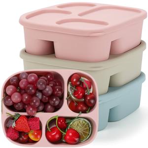 Teenyyou 2 Pack Leakproof Silicone Bento Lunch Boxes with Lid 2 Compartments for School Start Reusable Bento Box Foodgrade Divided Storage Container Bpa Free Dishwasher, Microwave, Freezer for Adults