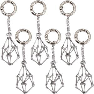 SUNNYCLUE 1 Box 8Pcs Crystal Holder Keychain Cage Keychains Bulk Stainless Steel Silver Empty Gemstone Stone Holders Rings Spring Key Chains for Jewelry Making Handbag Purse Craft DIY Supplies Adult