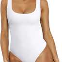 REORIA Bodysuit for Women Scoop Neck Sleeveless Tank Top Bodysuits 2025 Sexy Thong Bodysuit Basic Leotards for Women (White)