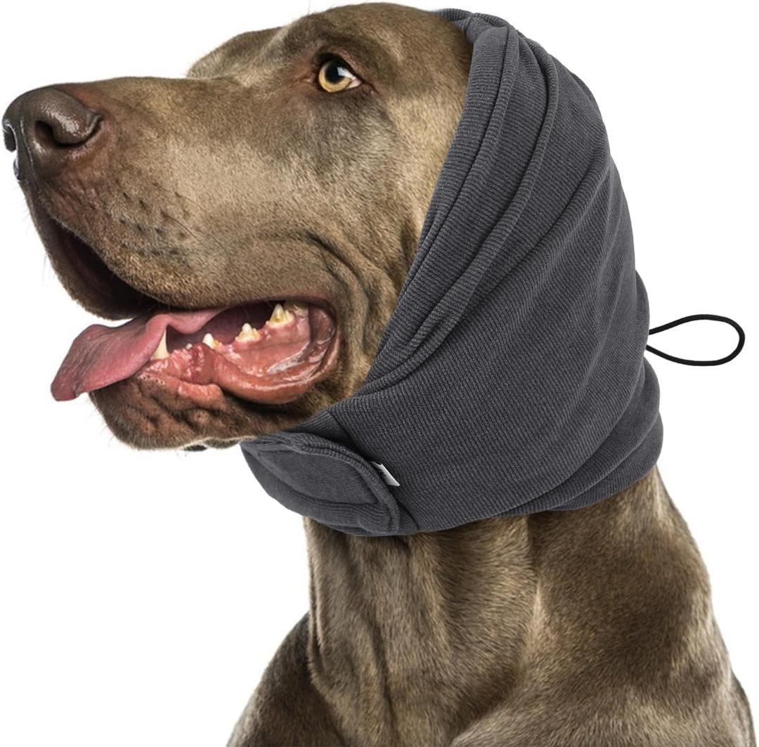 SUNFURA Dog Calming Hoodie, No Shake Ear Wraps for Dogs Anxiety Relief, Pet Ear Cover Muffs Noise Protection for Firework, Grooming, Force Drying, Pet Neck Warmer for Noise Cancelling, Grey M