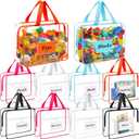 10 Pack Large Toy Storage Bags with Labels Reusable Clear PVC Board Game Organizer Travel Waterproof Case with Zipper for Building Blocks, Puzzle, Kids Books Makeup Tote Pouch(Classic Color)