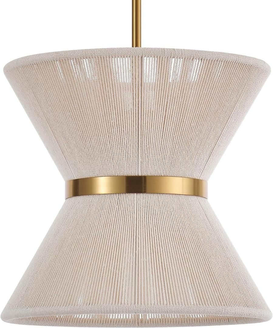 Hand Woven Boho Pendant Light Coastal Mini Modern Chandelier Adjustable Transitional Minimalist Pendant Lighting Fixtures for Kitchen Island Dining Room, White, Dia 12.2, UL Listed