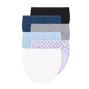 Hanes 6 Tagless High Waisted Briefs Underwear Womens Blue Purple Cotton (14, Solid/Print Mix)