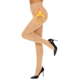 CozyWow Opaque Fleece Lined Tights for Women, Soft Warm Thermal Tights for Winter (Large-X-Large, 1pair-beige)