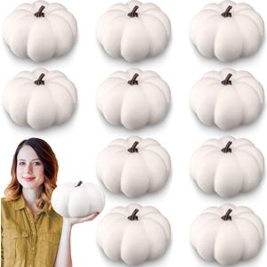 Liliful 8 Inch Large Foam Artificial Pumpkins Fall Harvest Big Fake Pumpkin Decor for Fall Autumn Halloween Thanksgiving Table Home Seasonal Holiday Decor
