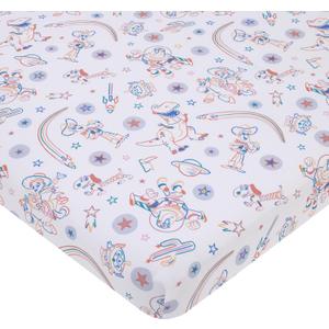 Disney Toy Story Blue, Orange, and White, Woody, Buzz, and Jessie Super Soft Nursery Fitted Mini Crib Sheet