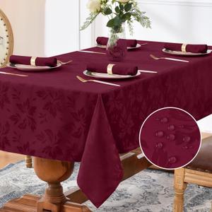 Romanstile Jacquard Rectangle Tablecloth, Elegant Waterproof Damask Floral Pattern Table Cloths Heavy Weight Decorative Table Covers for Dinner/Parties/Holiday - 60 x 102 Inch, Burgundy