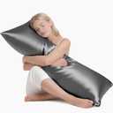 MR&HM Satin Body Pillow Cover, Soft and Breathable Body Pillow Case with Envelope Closure, Cooling and Silky Long Pillowcase for Hair and Skin,Grey (20x54, Dark Grey)