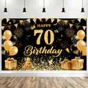 Happy 70th Birthday Banner Backdrop Birthday Party Decorations for Men Women, Photo Background Party Decoration for Indoor Outdoor (Black/Gold, 70th Birthday)