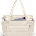 Tote Bag for Women with Zipper, Quilted Puffer Tote Bag with Compartments, Lightweight Puffy Work Bags for Women Travel