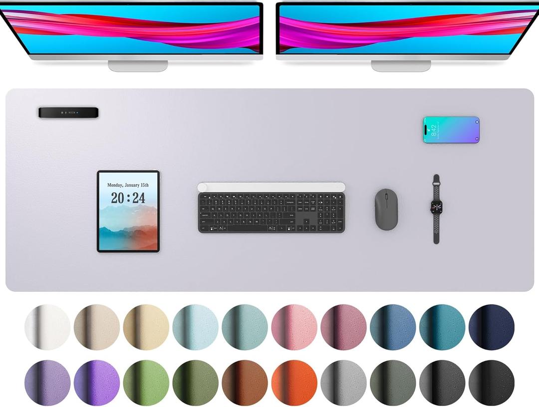 Aothia Large PU Leather Desk Pad Protector  Non-Slip Mouse Pad & Writing Mat for Office/Home, Waterproof, Easy to Clean (Smoky Lavender, 48" x 17")