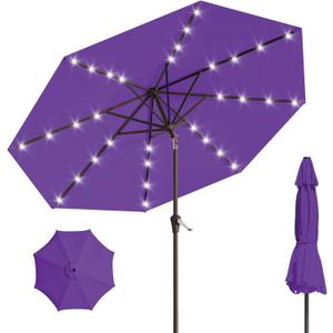 AreShark 9FT Patio Umbrella with Solar Lights, 32 Lighted Pool Umbrella w/Tilt and Crank, Outdoor Market Solar Umbrellas for Garden, Deck, Backyard, Pool and Beach, Purple