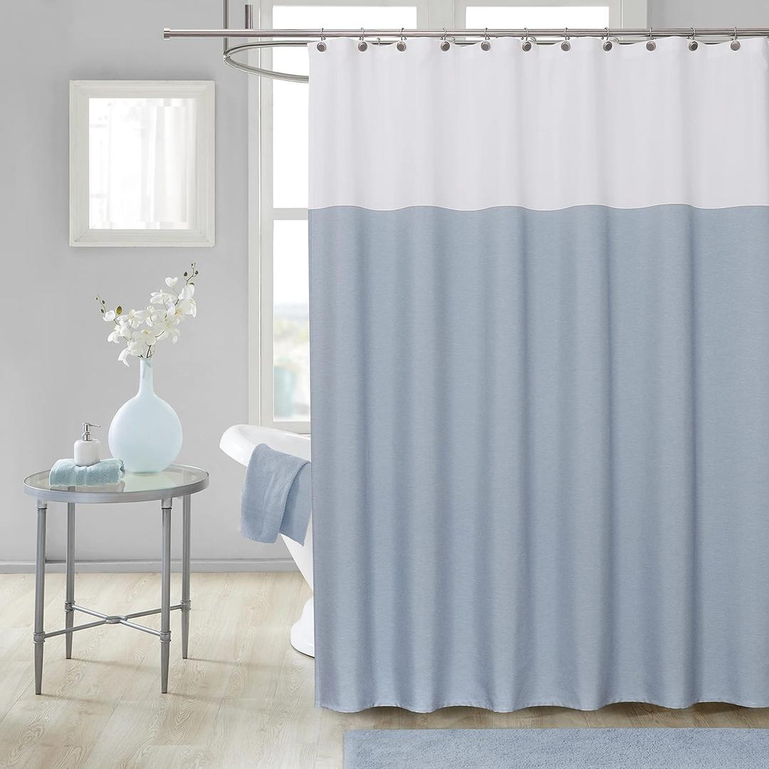 WEST LAKE Blue Off White Fabric Shower Curtain, Color Block Contemporary Bathroom Dcor, Waterproof Bath Room Curtain, 12 Rust Proof Grommets Top for Hotel Spa Home,NO Hook,70''x72''