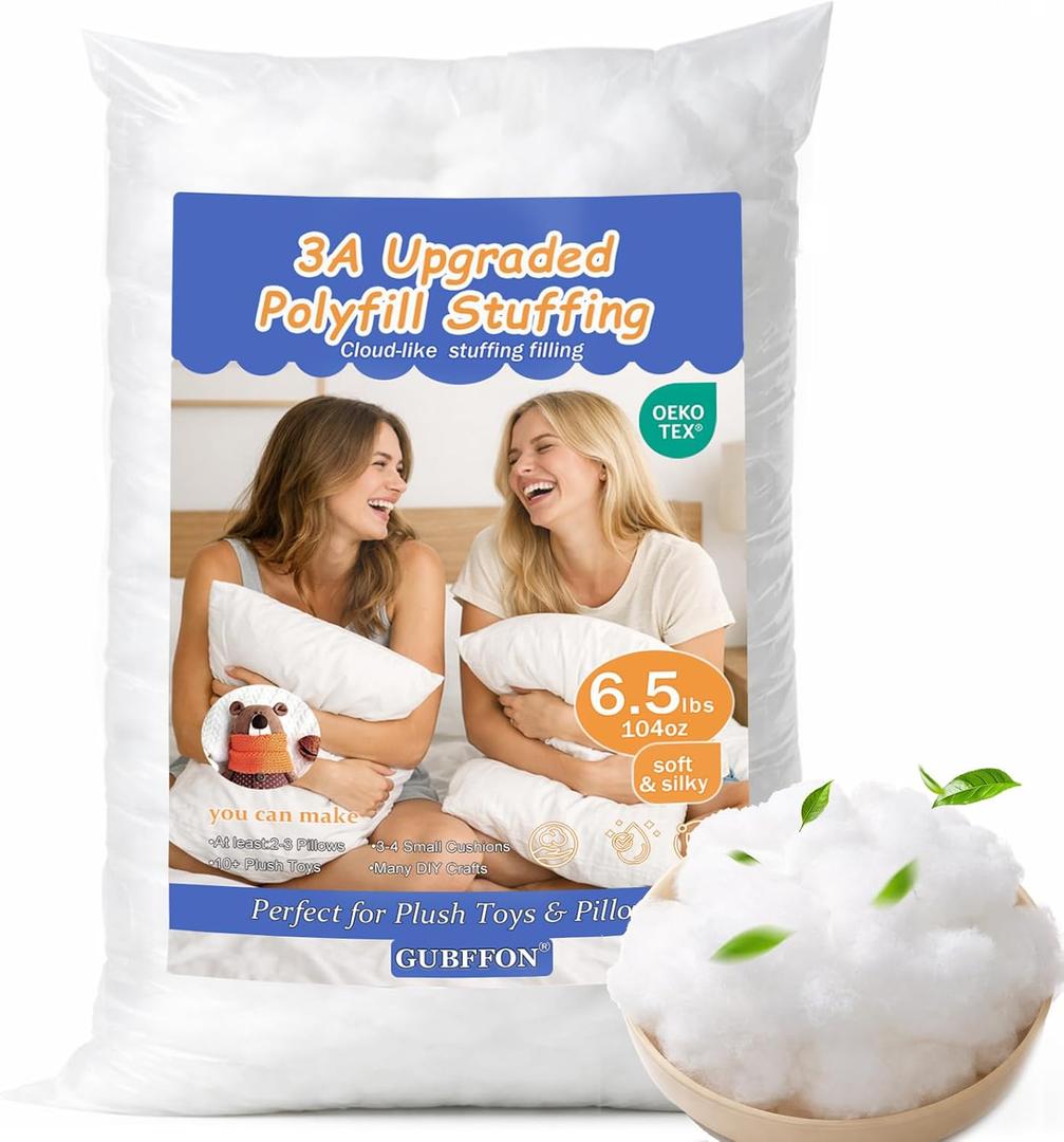 GUBFFON Upgraded Polyfill Pillow Stuffing - 6.5lb/104oz, Fluffy Fiberfill for Stuffed Animals, Couch Pillows, Cushions, Amigurumi, Pet Beds, Plush, Cloud Decor, Ideal for Crafting