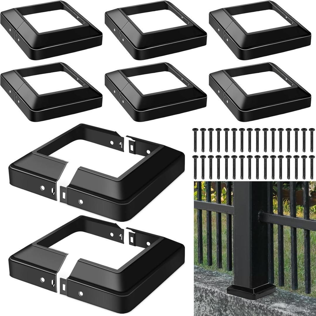 Tandefio 8 Pcs 4x4" Metal Post Skirt with Screw, Split Style Post Skirt Sleeves Base Cover, Porch Columns Wraps Black Base for Fence Stair Wood Hand and Stair Rails (Internal Size 3.5 x 3.5")