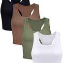 Geyoga 4 Pieces Basic Workout Crop Tank Tops Sleeveless Racerback Sport Tank Top for Women Yoga Running, S