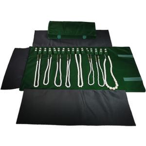 Premium Jewelry Roll Organizer for 16 Necklaces 55cm x 29cm Metal Snap & Velcro Closure - Ideal for Travel and Storage (Green)