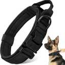 Tactical Military Dog Collar - Adjustable Heavy Duty Metal Buckle Nylon Collar with Control Handle for Small to Large Dogs (Black, L)