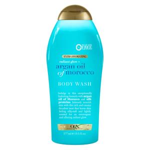 OGX Radiant Glow + Argan Oil of Morocco Extra Hydrating Body Wash for Dry Skin, Moisturizing Gel Cleanser for Silky Soft Skin, Body Wash for Women, Sulfate-Free Surfactants, 19.5 fl oz