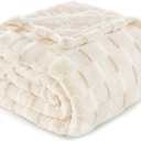 Exclusivo Mezcla Fleece Throw Blanket for Couch,Super Soft and Warm Lightweight Checkered Pattern Blankets for All Seasons, 50x60 Inches, Ivory