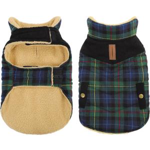 Queenmore Dog Winter Coat Warm Dog Jacket for Cold Weather, Quilting Puffer Plaid Coats for Small Dogs Waterproof,Girl/Boy Pet Christmas Coat,Pet Snowsuit with Leash Hole/Fleece Padding, XS