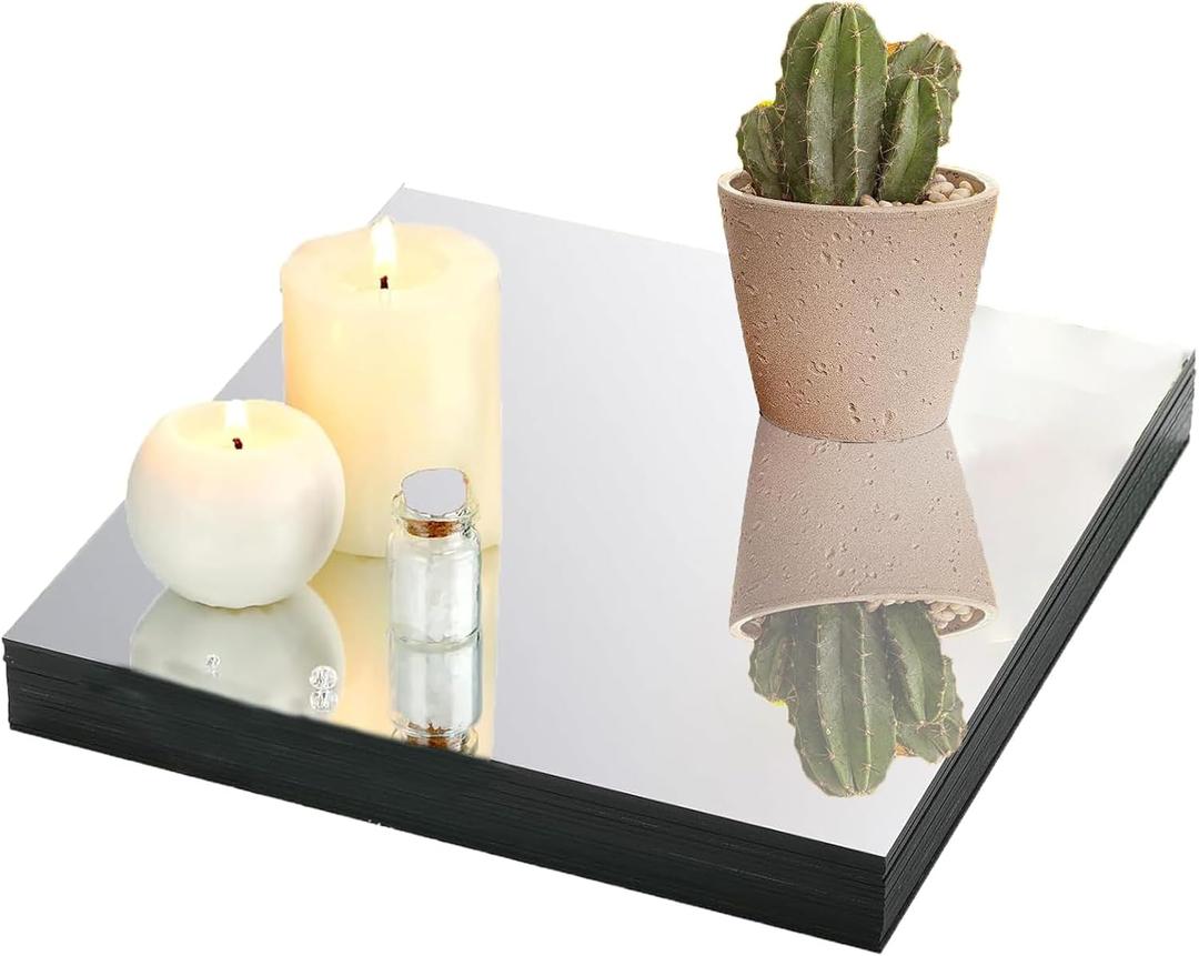 8" Square Mirror Centerpieces for Tables Decorations, 10 Pack Acrylic Square Mirror Tray Candle Plate 2mm Thickness Mirror Centerpiece Table Decorations for Wedding Decorations Party, Wall Decor