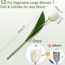 Livole 12 Pcs White Tulips Artificial Flowers Real Touch Tulips Fake Faux Tulip Flower Bouquet for Arrangement Wedding Spring Home Decor Floral Party Centerpiece 14 Inch