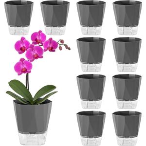 10 Pack Self Watering Pots for Indoor Plants, 6.7 Inches Self Watering Planters African Violet Pots Clear Pots for Herb Orchid Flower Houseplant, Dark Grey