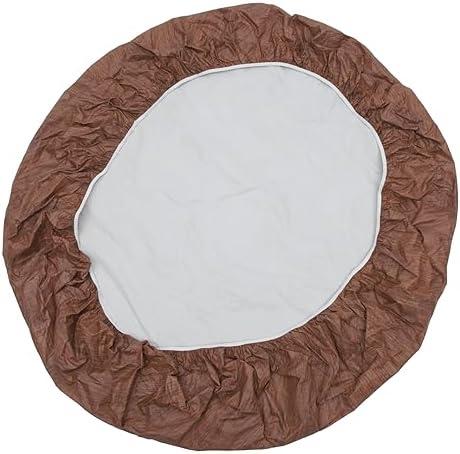PRETYZOOM Elastic Band Round Table Cover Flannel Backed PVC Water-Proof Decorative Tablecloth for Dining Brown 30"