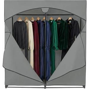 HOLDN STORAGE Portable Wardrobe Closet - 65 lb Large Capacity, Internal Heavy Duty Metal Rod, Zipper & Clear Window, Durable Clothes Organizer, Tool-Free Easy Assembly, Dark Gray Canvas Cover