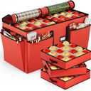 VERONLY Christmas Ornament Storage Box with 8 Trays, Christmas Storage Container for 128-3'' Holiday Ornament Decorations, Large Xmas Organizer with Adjustable Dividers, Dual Zipper and Pocket (Red)