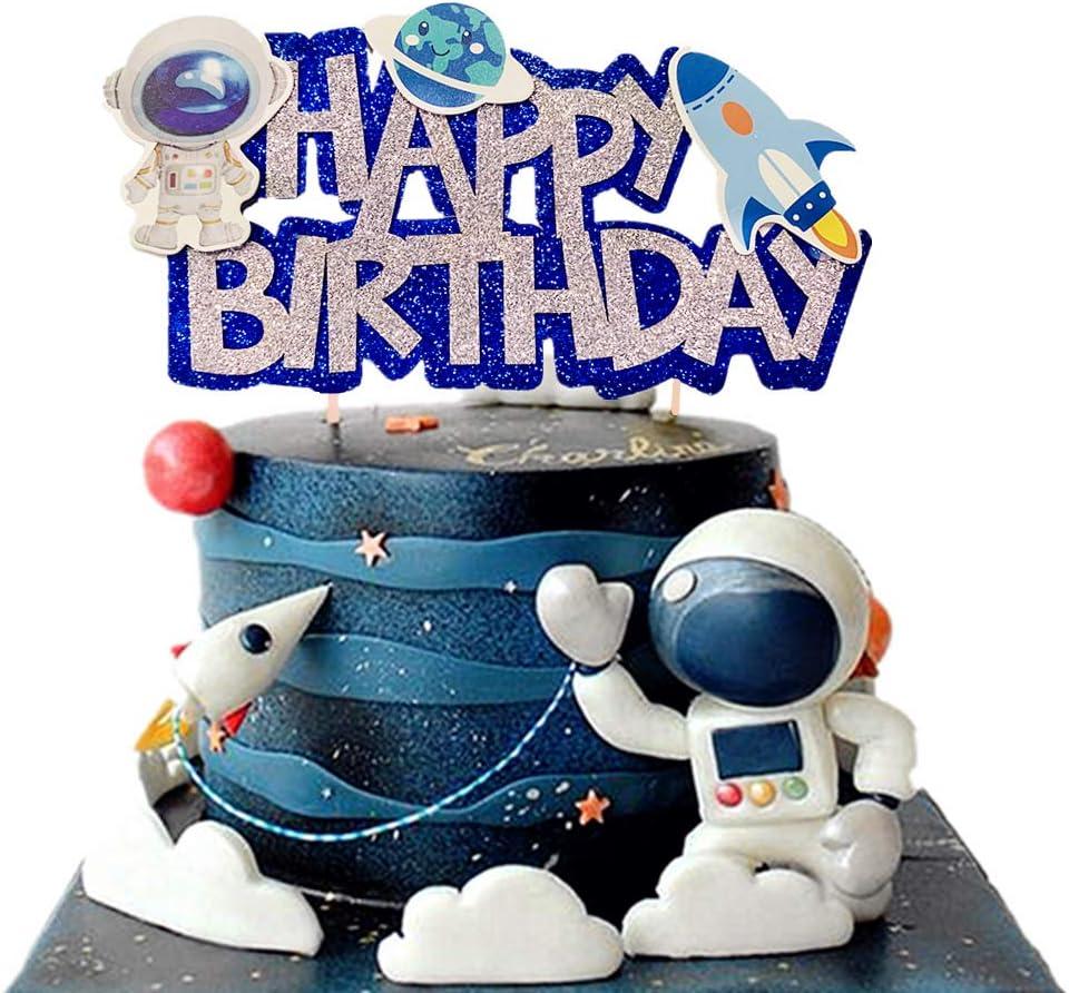 JeVenis Space Birthday Cake Topper - Cupcake & Rocket Decoration - Astronaut Cake Decoration (Color2)