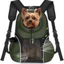 WOYYHO Pet Dog Carrier Backpack Small Dog Front Backpack Ventilated Mesh Dog Travel Back Pack with Safety Belt for Travel Hiking Cycling Outdoor Adventures (Size L: 10-14 lbs, Army Green)