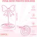 SiliFine 24 Pcs Pink Bow Photo Holders Table Number Photo Clips Holder 1.96 x 1.45'' Pink Bow Decoration Name Place Card Stand for Centerpieces Wedding Reception, Party, Birthday