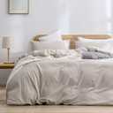 BESTOUCH Duvet Cover Set 100% Washed Cotton Linen Feel Super Soft Comfortable Chic Lightweight 3 PCs Home Bedding Set Solid Linen Grey Full/Double (Full (80" x 90"))