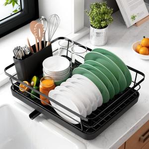 Kitsure Dish Drying Rack for Kitchen Counter, Stainless Steel Sink Organization and Storage Essentials with Cutlery Holder, Home and Appartment Decor, 12''W x 15.5''L, Black Kitsure Dish Drying Rack for Kitchen Counter, Stainless Steel Sink Organization and Storage Essentials with Cutlery Holder, Home and Appartment Decor, 12''W x 15.5''L, Black